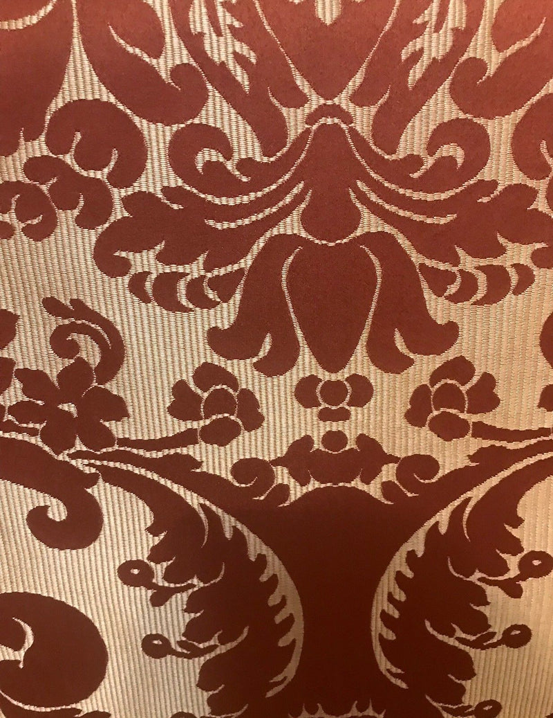 NEW! Designer Brocade Satin Fabric- Dark Rouge and Honey- Upholstery Damask - Fancy Styles Fabric Pierre Frey Lee Jofa Brunschwig & Fils