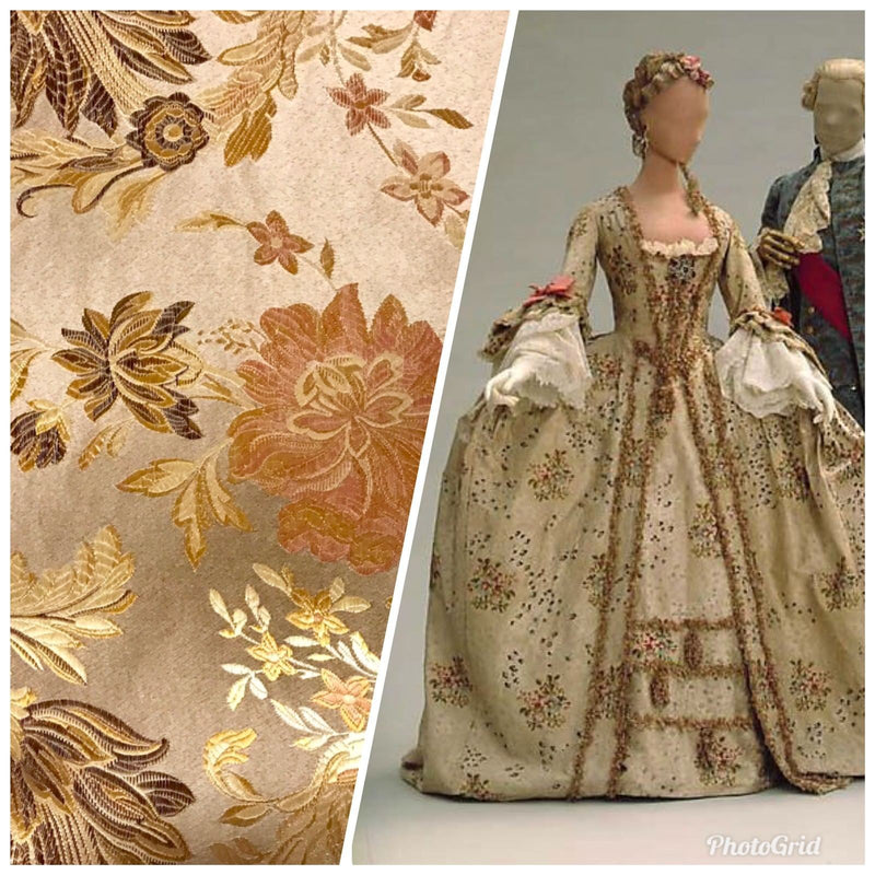 SALE 110” Wide Designer Brocade Satin Fabric- Antique Floral - Damask - Fancy Styles Fabric Boutique