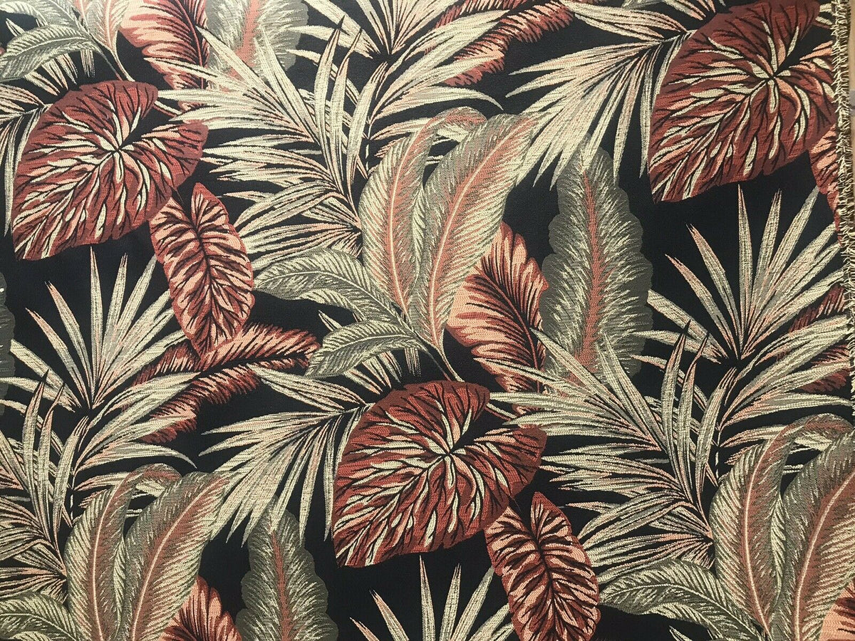 BACK IN STOCK!  Designer Brocade Upholstery Fabric- Palm Leaves Floral Black - Fancy Styles Fabric Pierre Frey Lee Jofa Brunschwig & Fils