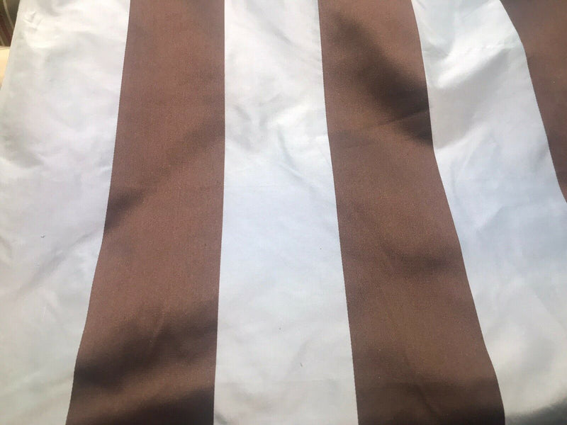 NEW Designer 100% Silk Taffeta Dupioni Stripes Fabric - Brown Light Blue BTY - Fancy Styles Fabric Pierre Frey Lee Jofa Brunschwig & Fils