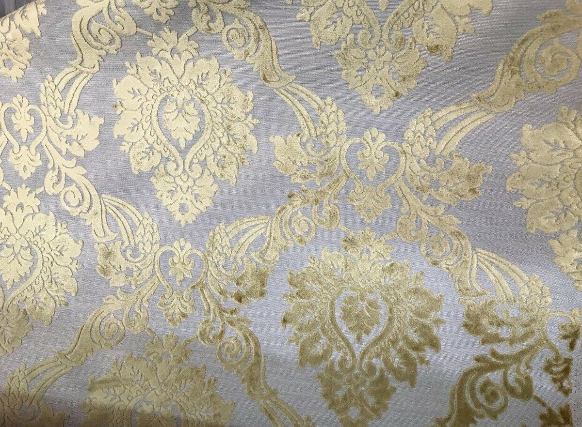 NEW Designer Velvet Chenille Burnout Fabric - Pale Gray And Yellow Upholstery - Fancy Styles Fabric Pierre Frey Lee Jofa Brunschwig & Fils