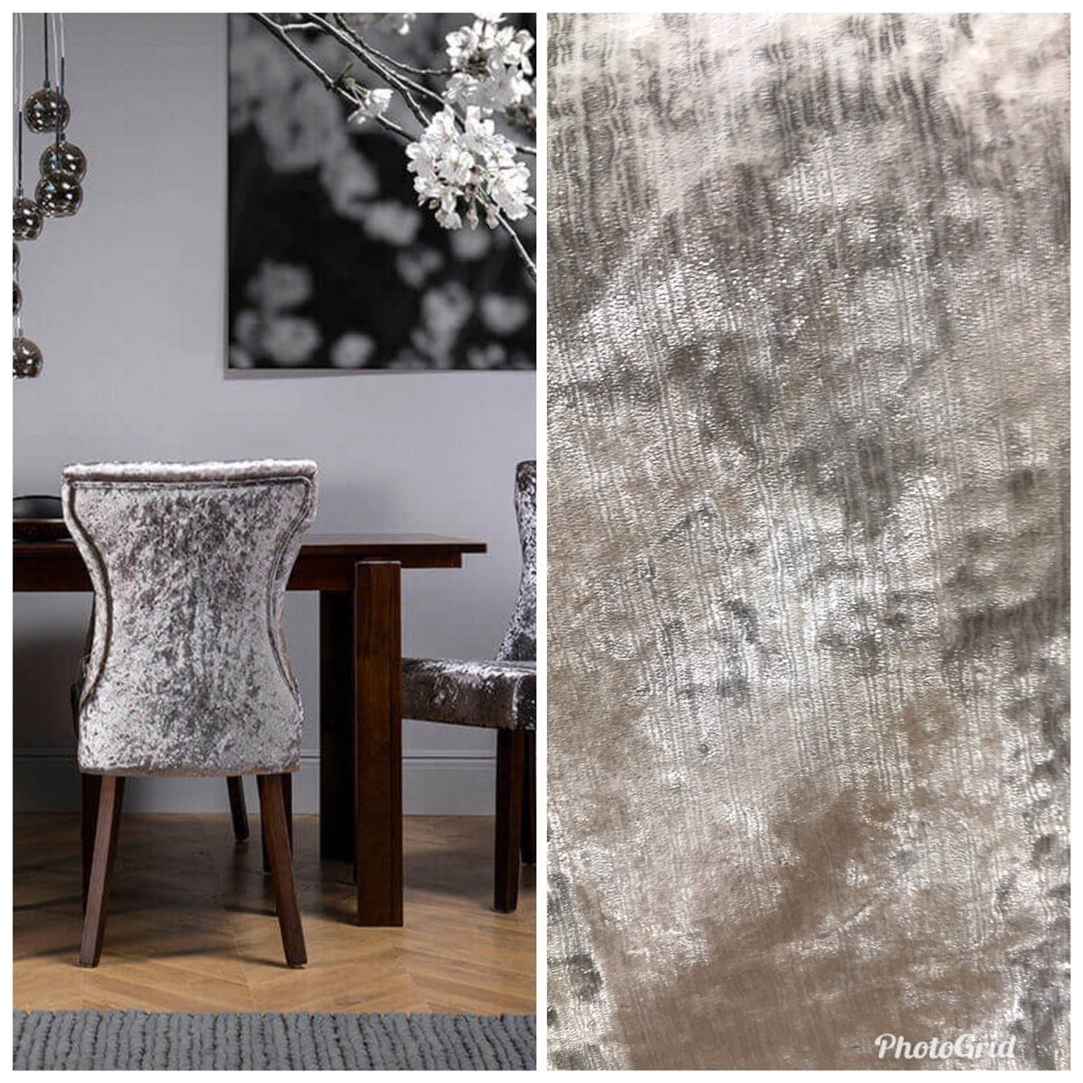 SWATCH- Designer Italian Crushed Velvet Chenille Upholstery Fabric - Silver Gray - Fancy Styles Fabric Boutique