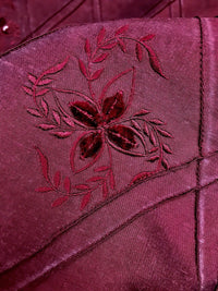 NEW! 100% Silk Washed Taffeta Embroidered Floral Quilted Motif Fabric - Red - Fancy Styles Fabric Boutique
