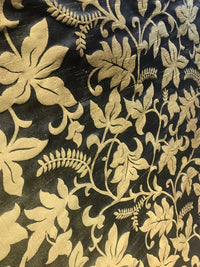 Lady Sorrel Designer Floral Drapery Satin Fabric - Black Gold- Decorating - Fancy Styles Fabric Pierre Frey Lee Jofa Brunschwig & Fils