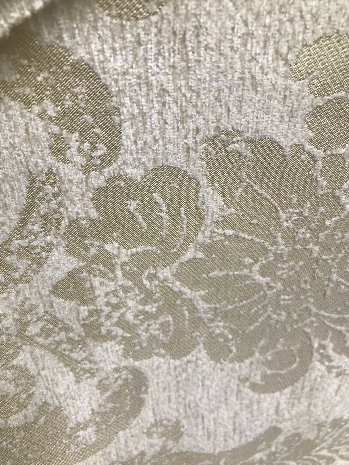 Lord Augustin Designer Velvet Chenille Burnout Damask Upholstery Fabric - Cream & Gold - Fancy Styles Fabric Pierre Frey Lee Jofa Brunschwig & Fils