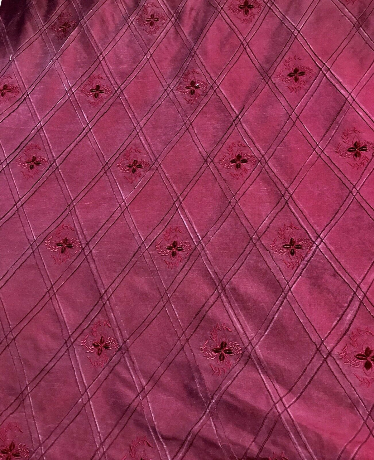 SWATCH 100% Silk Washed Dupioni Embroidered Floral Quilted Motif Fabric - Red - Fancy Styles Fabric Pierre Frey Lee Jofa Brunschwig & Fils