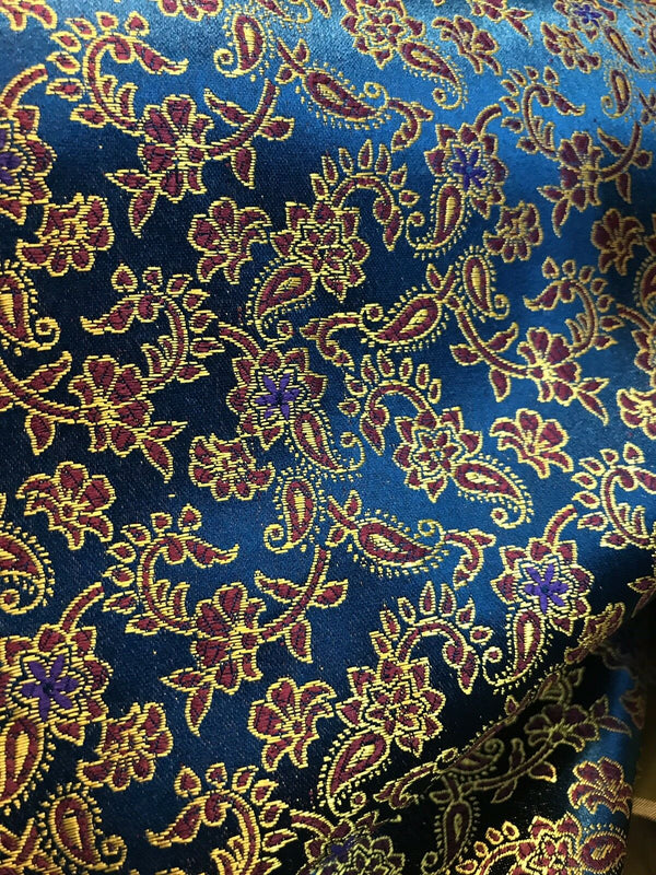 Countess Halle Designer 100% Silk Brocade Fabric- Midnight Blue Floral - Fancy Styles Fabric Pierre Frey Lee Jofa Brunschwig & Fils