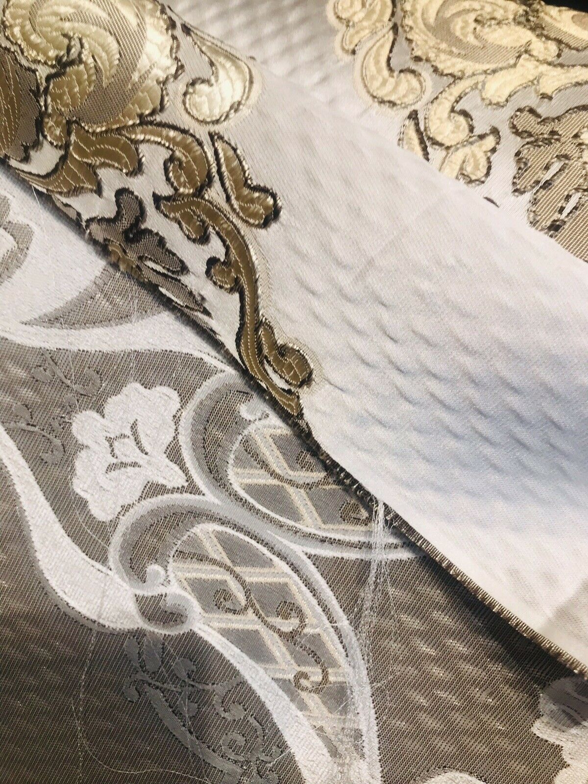 King Eliot Italian Brocade Damask Satin Fabric Ivory Gold Upholstery Neoclassical LLPBI0004 - Fancy Styles Fabric Pierre Frey Lee Jofa Brunschwig & Fils