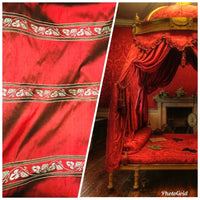 SWATCH Lady Paulette 100% Silk Taffeta Fabric Embroidery Crimson Red & Iridescent Black Tones - Fancy Styles Fabric Pierre Frey Lee Jofa Brunschwig & Fils