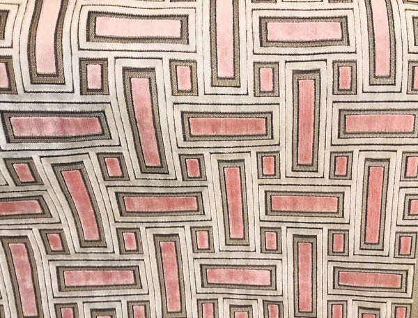 Novelty Italian Burnout Geometric Chenille Upholstery Velvet Fabric -Pink BTY - Fancy Styles Fabric Pierre Frey Lee Jofa Brunschwig & Fils
