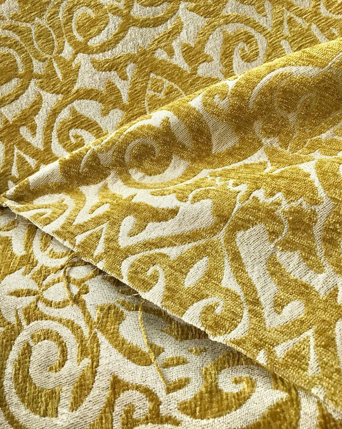 NEW! King Retro Swirl Pattern Chenille Fabric Upholstery Mustard Yellow - Fancy Styles Fabric Pierre Frey Lee Jofa Brunschwig & Fils