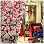 SWATCH- 100% Silk Taffeta Damask Interior Design Fabric - Rouge Red - Fancy Styles Fabric Boutique