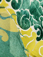 NEW Queen Valentina Italian Burnout Upholstery Chenille Velvet Fabric Emerald Green Yellow - Fancy Styles Fabric Pierre Frey Lee Jofa Brunschwig & Fils