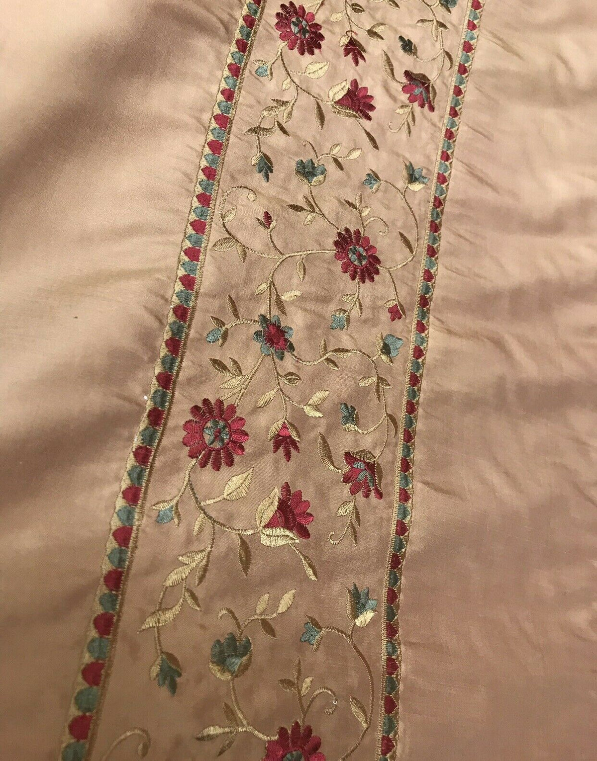 NEW! Lady Margot 100% Silk Dupioni Embroidered Floral Stripes Fabric- Burnt Peach Apricot - Fancy Styles Fabric Pierre Frey Lee Jofa Brunschwig & Fils