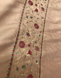 NEW! Lady Margot 100% Silk Dupioni Embroidered Floral Stripes Fabric- Burnt Peach Apricot - Fancy Styles Fabric Pierre Frey Lee Jofa Brunschwig & Fils