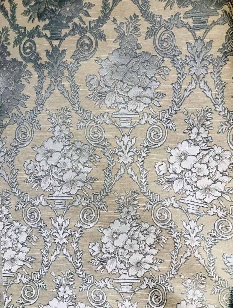 NEW! Lady Valerie Designer Brocade Satin Fabric - Yellow Neoclassical Floral Upholstery Damask - Fancy Styles Fabric Pierre Frey Lee Jofa Brunschwig & Fils