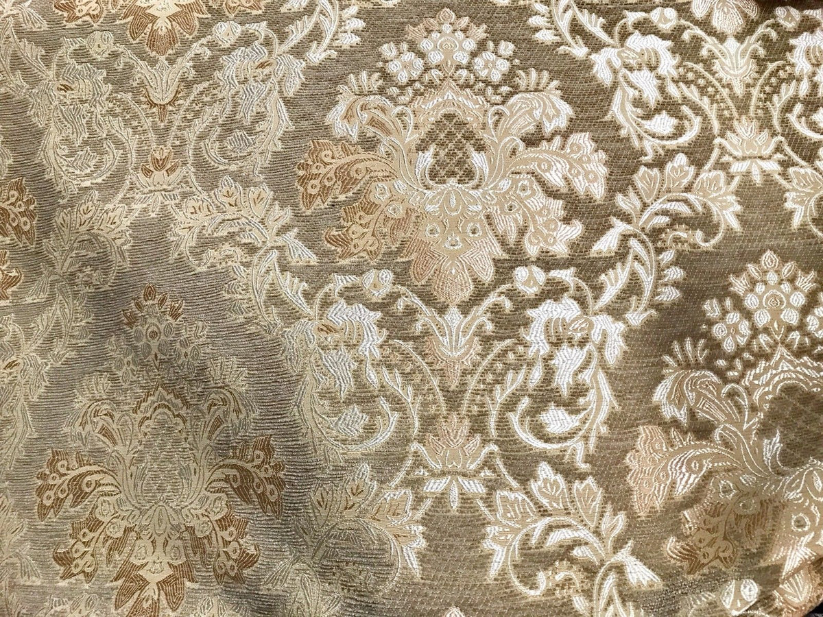 SALE! Designer Damask Burnout Chenille Velvet Fabric - Upholstery- Taupe & Peach - Fancy Styles Fabric Pierre Frey Lee Jofa Brunschwig & Fils