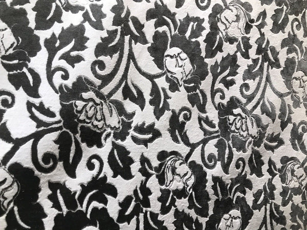 NEW! Burnout Velvet Upholstery Fabric Floral Charcoal (almost Black) & White - Fancy Styles Fabric Boutique