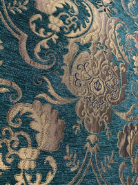 NEW Lady Emile Designer Damask Burnout Chenille Velvet Fabric - Green & Metallic Gold BTY - Fancy Styles Fabric Pierre Frey Lee Jofa Brunschwig & Fils