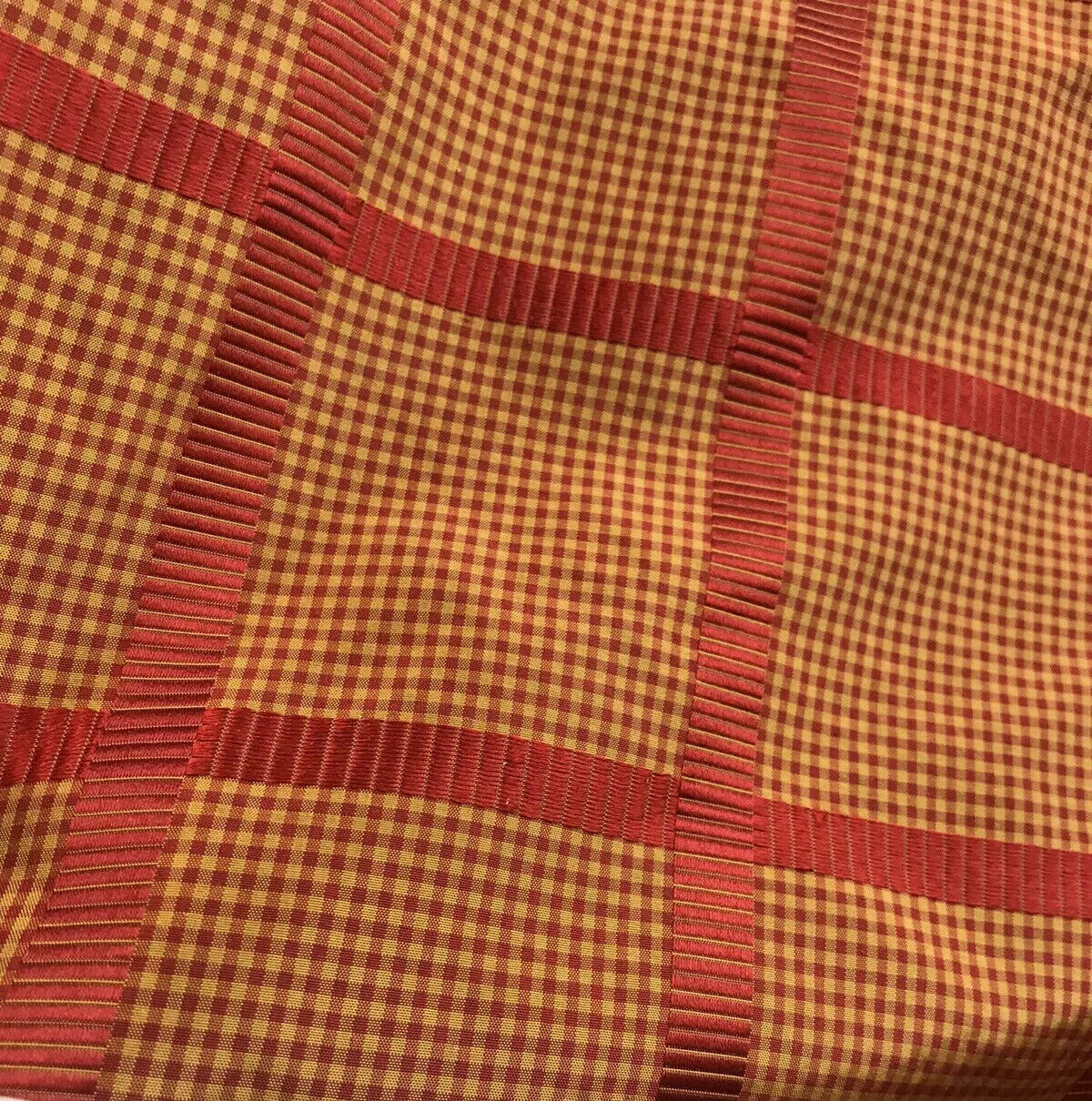 NEW! Miss Jaqueline Designer 100% Silk Taffeta Gingham Ribbon Stripes Plaid Fabric -Red Gold - Fancy Styles Fabric Pierre Frey Lee Jofa Brunschwig & Fils