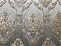 SWATCH Antique Inspired Eggshell Silver Blue Satin Brocade Upholstery Fabric - Fancy Styles Fabric Pierre Frey Lee Jofa Brunschwig & Fils