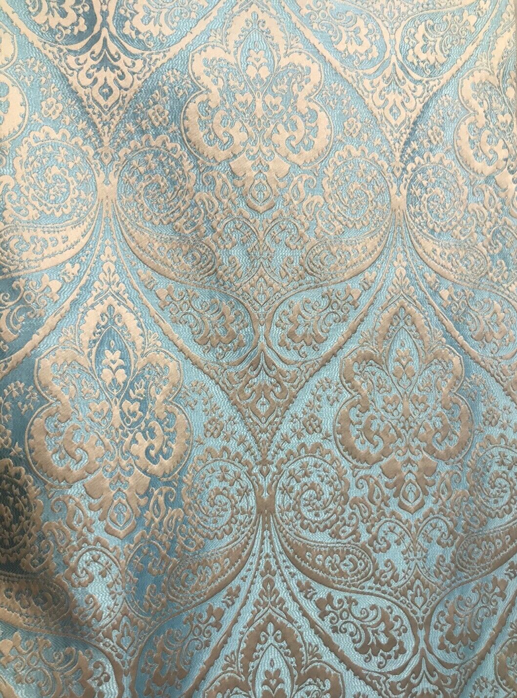 NEW Princess Clara Designer Brocade Upholstery & Drapery Satin Medallion  Fabric - Jewel Blue