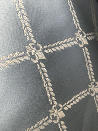 SALE! Designer Brocade Satin Fabric- Antique Silver Blue Rope Design Upholstery - Fancy Styles Fabric Boutique