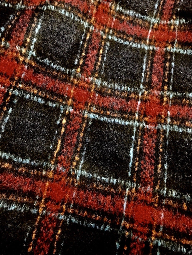 NEW! Black and Red Fur Wool Plaid Tartan Knit Fabric - Fancy Styles Fabric Boutique