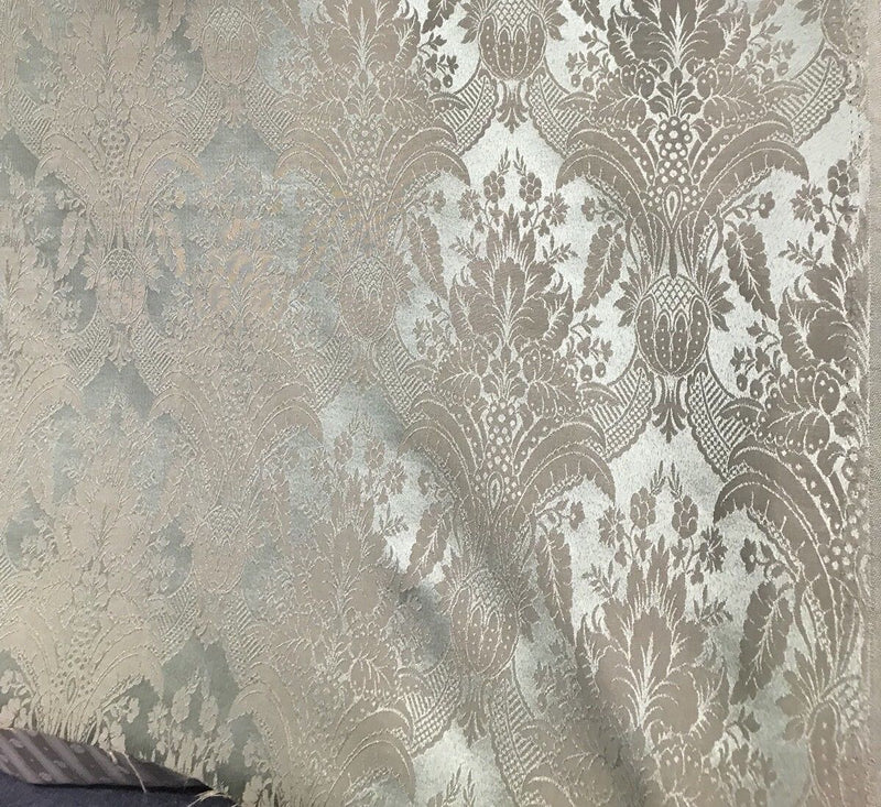 NEW! SALE! Designer Damask Satin Fabric- Antique Green - Upholstery Brocade - Fancy Styles Fabric Boutique