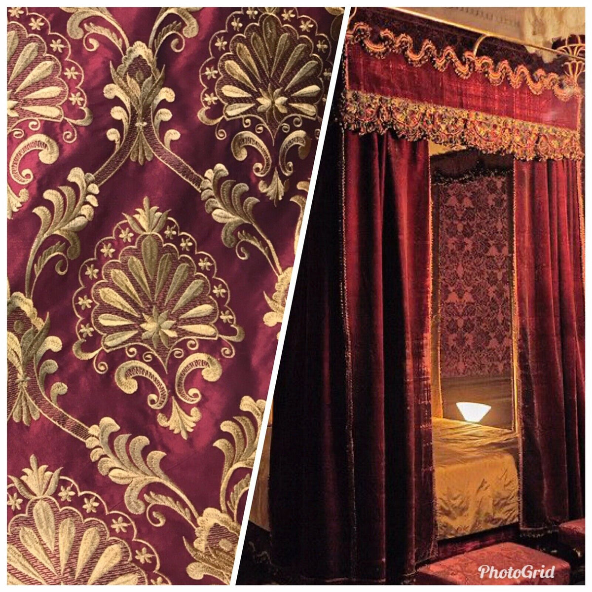 NEW Novelty 100% Silk Taffeta Embroidered Fabric Made In India- Red & Gold BTY - Fancy Styles Fabric Pierre Frey Lee Jofa Brunschwig & Fils