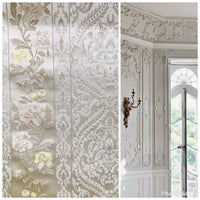 SWATCH Italian Brocade Satin Fabric- Ivory- Floral Upholstery Neoclassical Louis - Fancy Styles Fabric Pierre Frey Lee Jofa Brunschwig & Fils