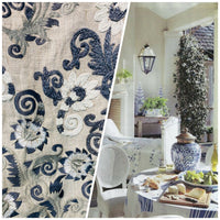 NEW! Novelty 100% Linen Fabric Floral Crewel Embroidery- Blue, White, Ecru - Fancy Styles Fabric Pierre Frey Lee Jofa Brunschwig & Fils