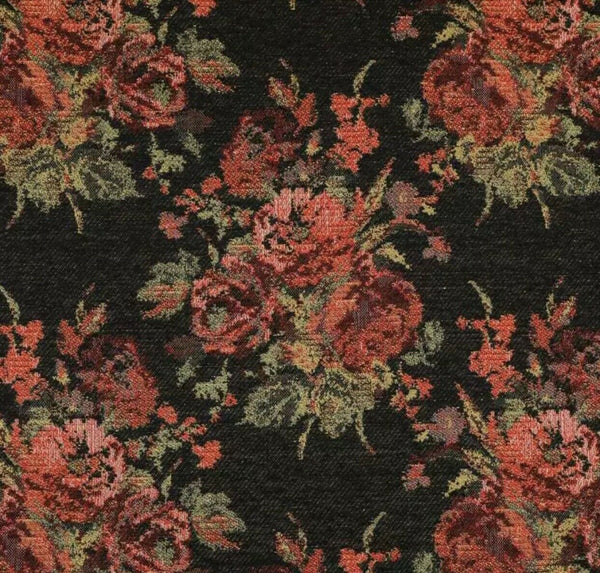 NEW Miss Juniper Designer Floral Needlepoint Inspired Upholstery Fabric- Black & Roses - Fancy Styles Fabric Pierre Frey Lee Jofa Brunschwig & Fils