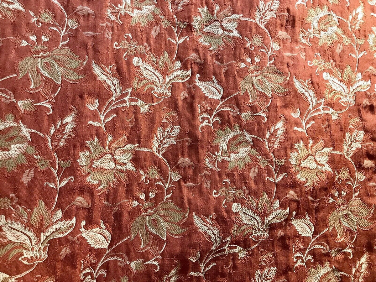 NEW! Designer Quilted Brocade Floral Upholstery Fabric- Rust Brick Red - Fancy Styles Fabric Pierre Frey Lee Jofa Brunschwig & Fils