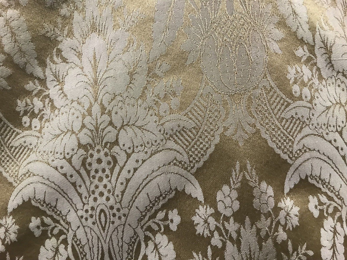 NEW! SALE! Designer Damask Satin Fabric- Antique Gold Beige - Upholstery Brocade - Fancy Styles Fabric Boutique