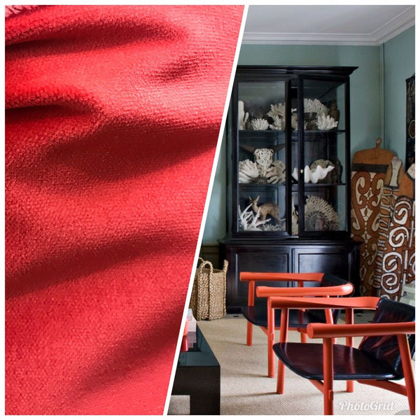 NEW! Designer Velvet Upholstery Fabric - Coral Red - Fancy Styles Fabric Pierre Frey Lee Jofa Brunschwig & Fils