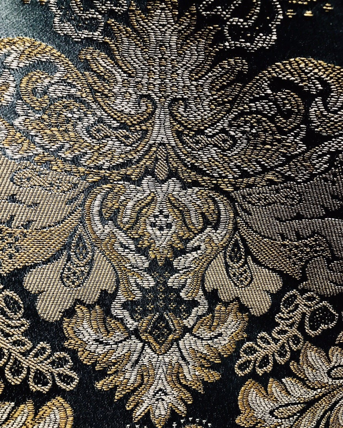 SWATCH 5” x 8” - Prince Liam Brocade Satin Jacquard Fabric- Black Gold- Upholstery Damask LLPBK0003 - Fancy Styles Fabric Pierre Frey Lee Jofa Brunschwig & Fils
