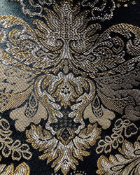 SWATCH 5” x 8” - Prince Liam Brocade Satin Jacquard Fabric- Black Gold- Upholstery Damask LLPBK0003 - Fancy Styles Fabric Pierre Frey Lee Jofa Brunschwig & Fils
