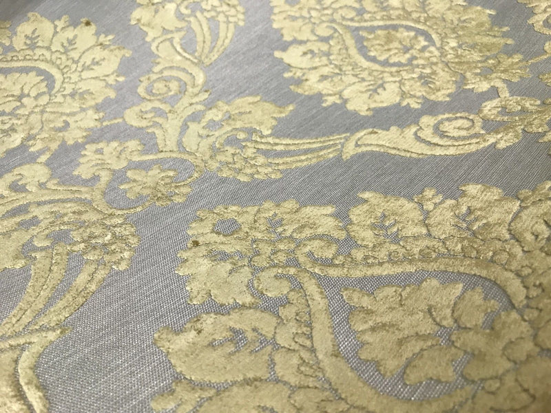 NEW Burnout Chenille Velvet Fabric- Pale Gray And Yellow- Upholstery - Fancy Styles Fabric Pierre Frey Lee Jofa Brunschwig & Fils