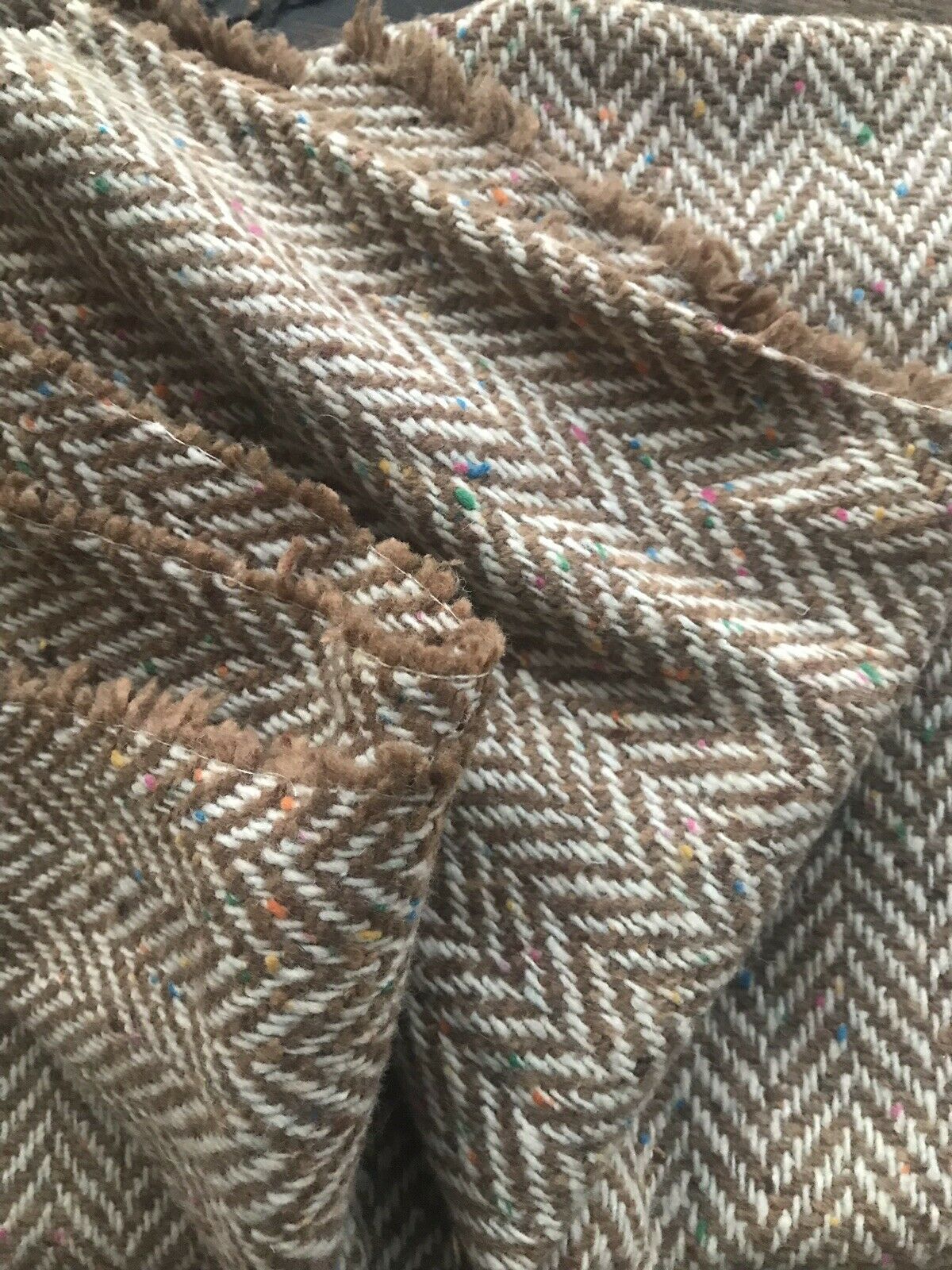 Lady Paige Novelty Designer Wool Oversized Herringbone Chevron Pattern Tweed Fabric - Camel - Fancy Styles Fabric Pierre Frey Lee Jofa Brunschwig & Fils