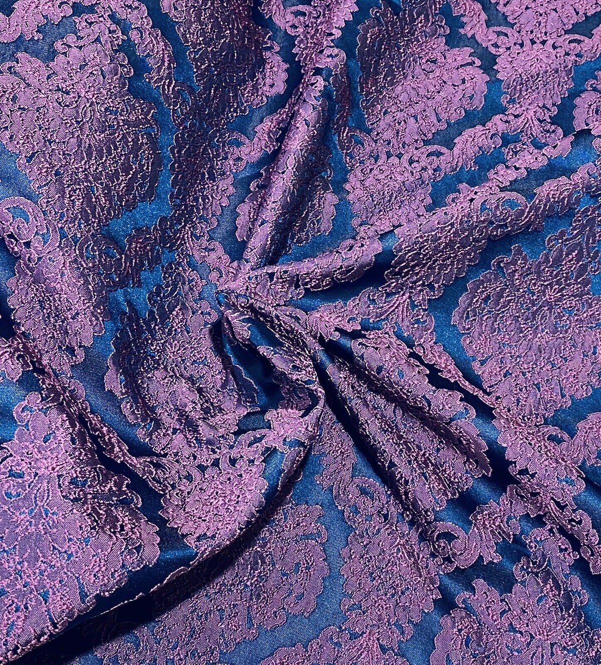 NEW Princess Giselle Designer Damask Satin Drapery Upholstery Fabric - Fuchsia Pink & Navy Blue - Fancy Styles Fabric Pierre Frey Lee Jofa Brunschwig & Fils