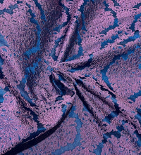 NEW Princess Giselle Designer Damask Satin Drapery Upholstery Fabric - Fuchsia Pink & Navy Blue - Fancy Styles Fabric Pierre Frey Lee Jofa Brunschwig & Fils