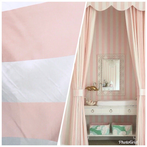 Designer Satin Brocade Fabric - Pink And White Stripes -  Drapery - Fancy Styles Fabric Pierre Frey Lee Jofa Brunschwig & Fils