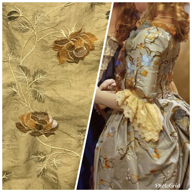 NEW! Queen Evelyn 100% Silk Dupioni Embroidered Floral Fabric- Gold Sold By The Yard LLSUY0002 - Fancy Styles Fabric Pierre Frey Lee Jofa Brunschwig & Fils