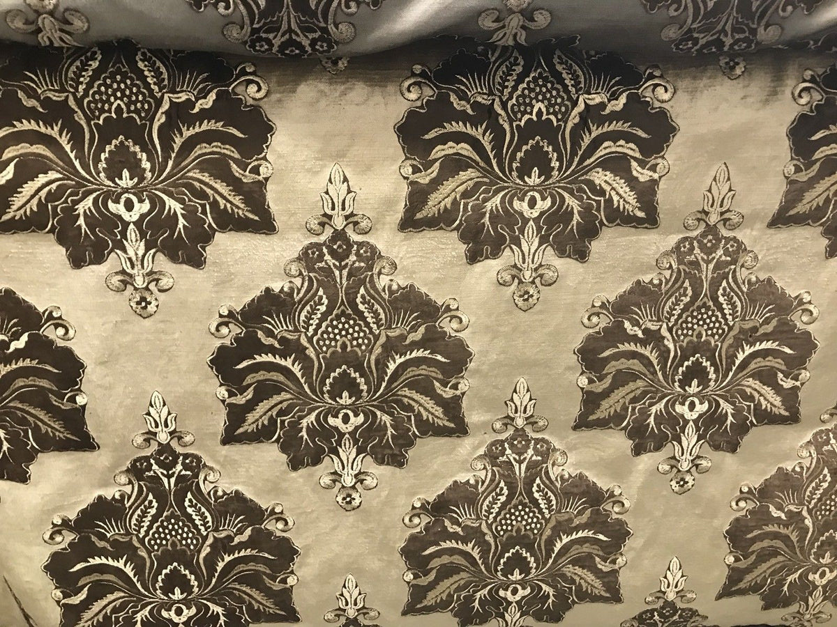 NEW! Made In Belgium Brocade Cut Velvet Fabric- Taupe Chocolate - Upholstery - Fancy Styles Fabric Pierre Frey Lee Jofa Brunschwig & Fils