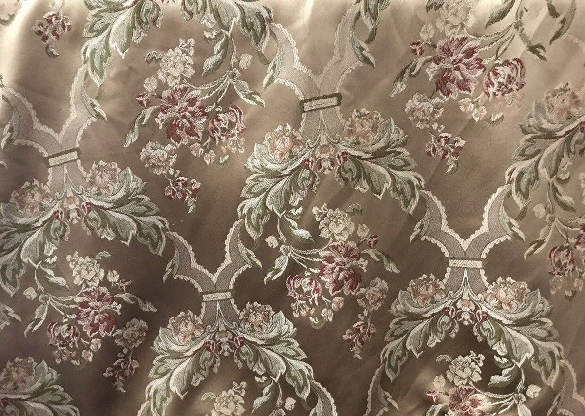 SWATCH Designer Brocade Jacquard Satin Fabric- Antique Floral Rose Gold - Fancy Styles Fabric Boutique