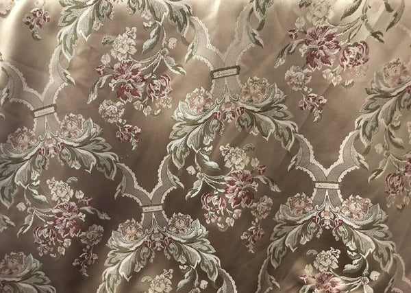 SWATCH Designer Brocade Jacquard Satin Fabric- Antique Floral Rose Gold - Fancy Styles Fabric Boutique