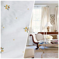 SALE! Beaded Floral 100% Silk Taffeta Fabric - Ivory W/ Yellow Beaded Flowers - Fancy Styles Fabric Boutique