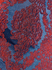 NEW Princess Giselle Designer Damask Satin Drapery Upholstery Fabric - Electric Red & Navy Blue - Fancy Styles Fabric Pierre Frey Lee Jofa Brunschwig & Fils