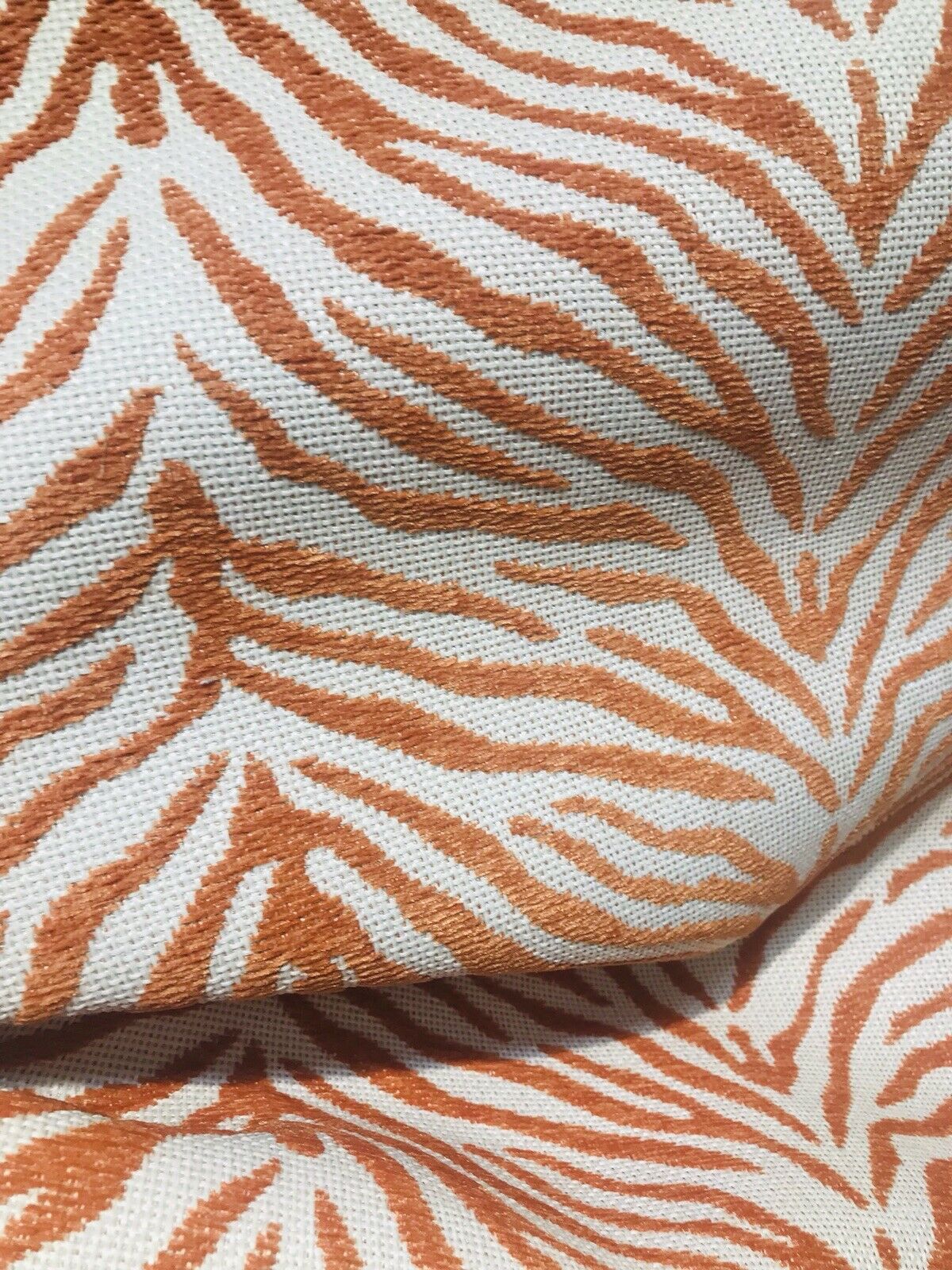NEW Queen Claudia Designer Upholstery Heavyweight Burnout Zebra Chenille  Fabric- Rust Red BTY